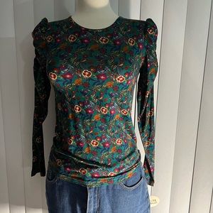 Blouse - Cinch long sleeve floral top - Colorful planet